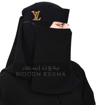 Black Chiffon LV Embroidered Niqab with Metal Clip