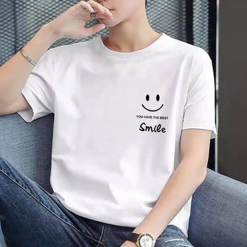 Men Slim Fit Printed T-Shirt White Casual Style