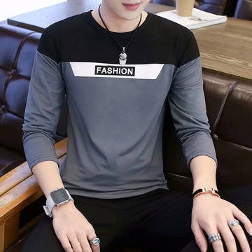 Men's Long Sleeve Fashion T-Shirt Autumn Casual Grey Black