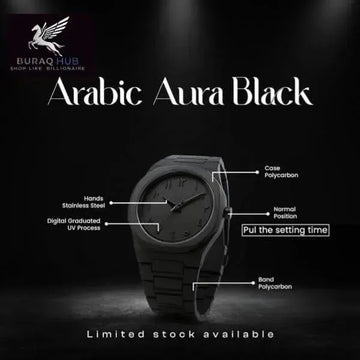 Arabic Aura Black Watch for Men Women with Digital Hands