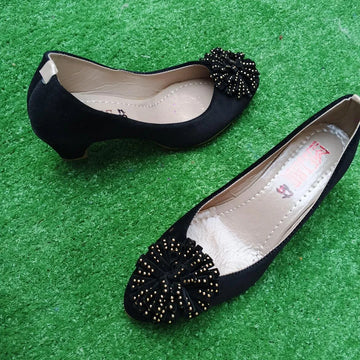 Black Rhinestone Bow Women's Flat Shoes Size 6-11